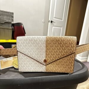 Michael Kors Two-Tone Brown and Cream Crossbody Bag/ Belt Bag RARE NWT